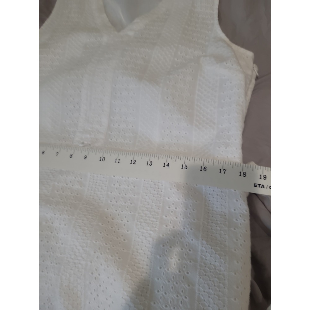 Liz Claiborne White Eyelet belted Shift dress Women SZ L pockets Beachy Vacation - Picture 7 of 12